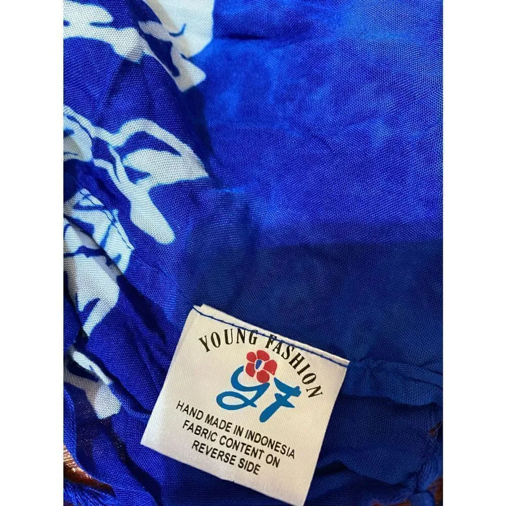 Young Fashion Blue Hawaiian Print Fringed Scarf